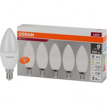 Лампа светодиодная LED OSRAM VALUE LVCLB60 7SW/830 7Вт E14 230В 2х5 RU (уп.5шт) Лампа светодиодная LED OSRAM VALUE LVCLB60 7SW/830 7Вт E14 230В 2х5 RU (уп.5шт)