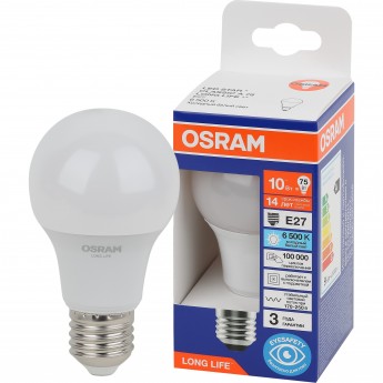 Лампа светодиодная OSRAM LED 10Вт Е27 6500К 806Лм груша 220В Лампа светодиодная OSRAM LED 10Вт Е27 6500К 806Лм груша 220В