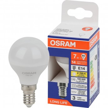 Лампа светодиодная OSRAM LED 7Вт Е14 2700К 600Лм шар 220В Лампа светодиодная OSRAM LED 7Вт Е14 2700К 600Лм шар 220В