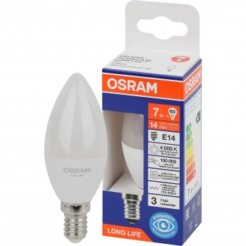 Лампа светодиодная OSRAM LED 7Вт Е14 4000К 600Лм свеча 220В Лампа светодиодная OSRAM LED 7Вт Е14 4000К 600Лм свеча 220В