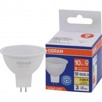 Лампа светодиодная OSRAM LONG LIFE LED 10Вт GU5.3 3000К 800Лм спот 220В (замена 75Вт) Лампа светодиодная OSRAM LONG LIFE LED 10Вт GU5.3 3000К 800Лм спот 220В (замена 75Вт)